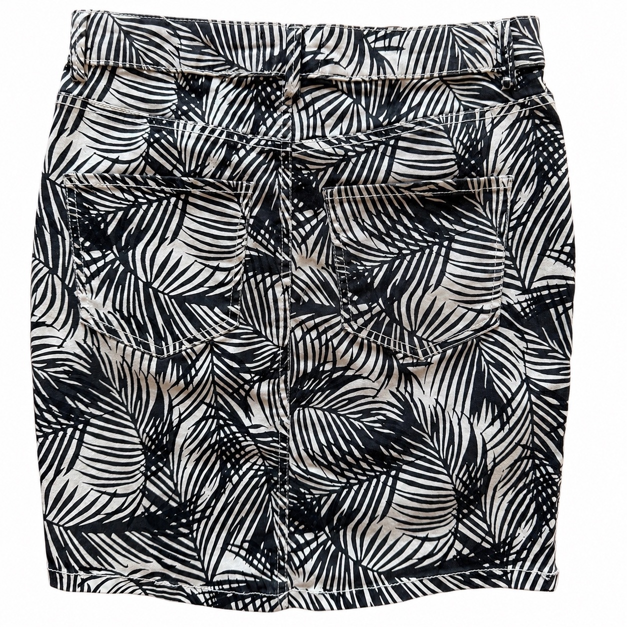 Vero Moda Leonora Palm Leaf Print Denim Mini Skirt Black White Tropical Xs